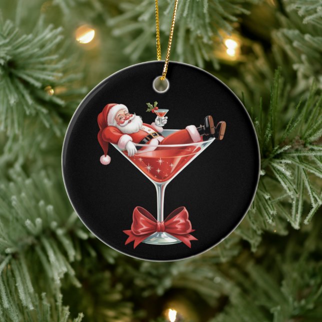 Santa's Hot Mess Christmas Martini Funny Santa  Ceramic Tree Decoration (Tree)