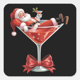 Santa's Hot Mess Christmas Martini Funny Santa  Square Sticker