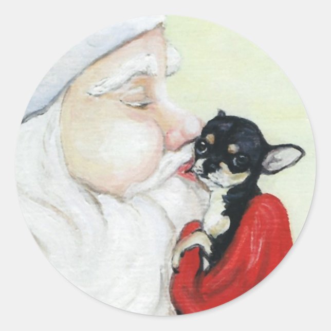 Santa's Kiss for Chihuahua Art Sticker (Front)