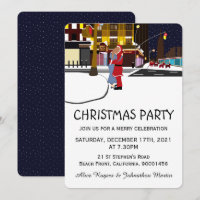 Santa's Kiss On Broadway Christmas Invitation