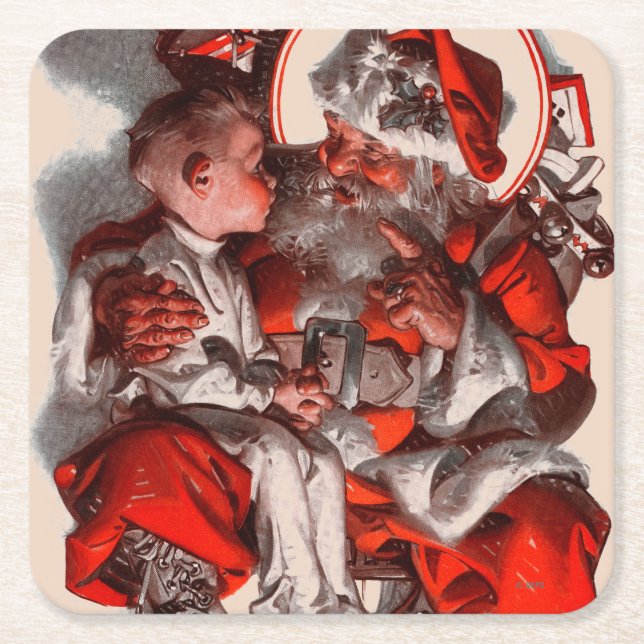 Santa's Lap Square Paper Coaster (Front)