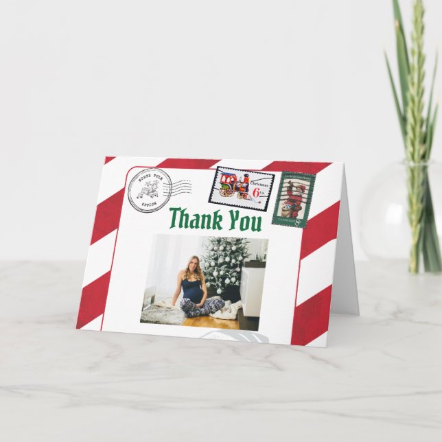 Santa's Letter Postmark North Pole Reindeer Photo Thank You Card (Front)