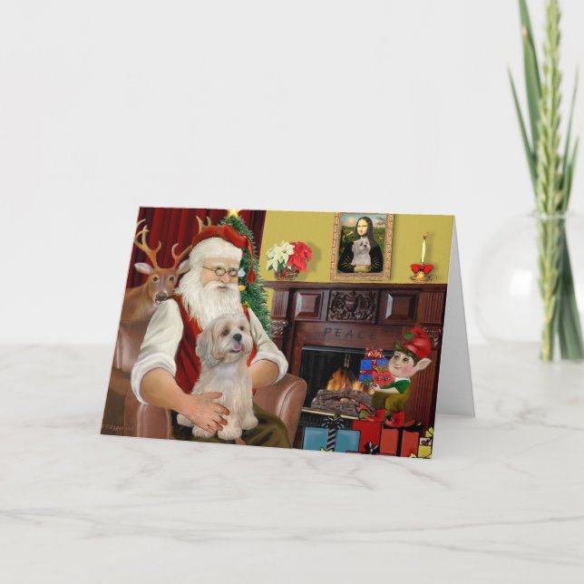Santa's Lhasa Apso (R2) Holiday Card (Front)