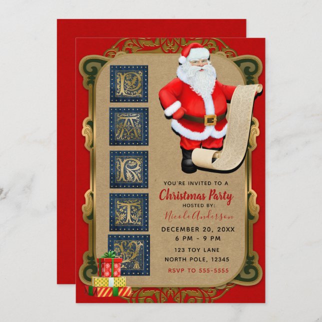 Santa's List North Pole Holiday Christmas Party Invitation (Front/Back)
