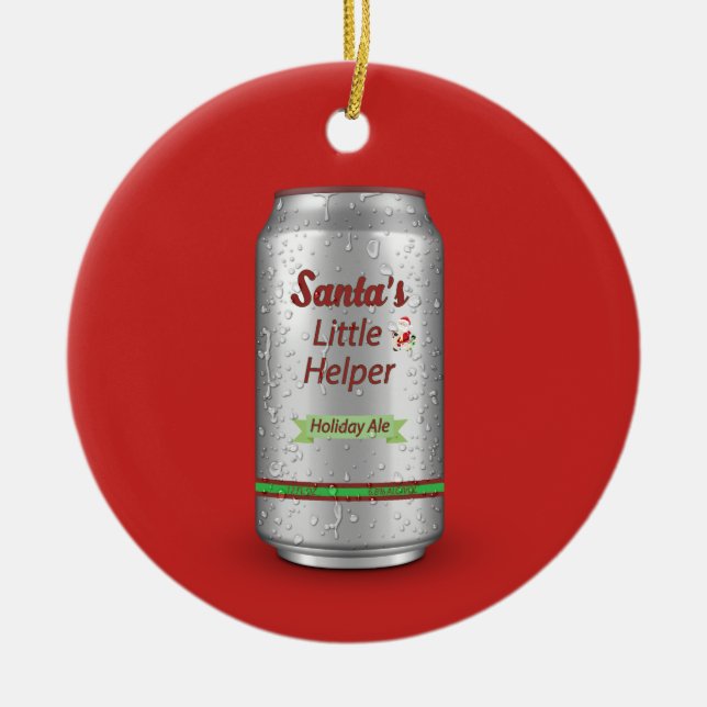 Santa's Little Helper Beer Can Ceramic Tree Decoration (Front)