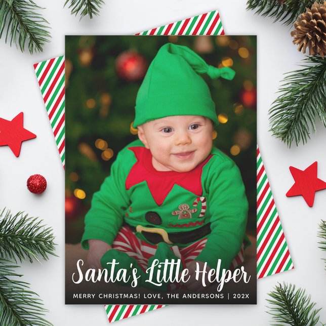 Santa's Little Helper Cute Baby Photo Christmas Holiday Card (Creator Uploaded)