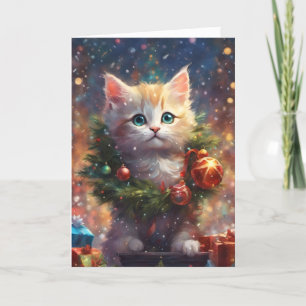Santa's Little Helper Cute Kitten Holiday Art  Card