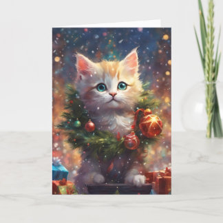 Santa's Little Helper Cute Kitten Holiday Art  Card