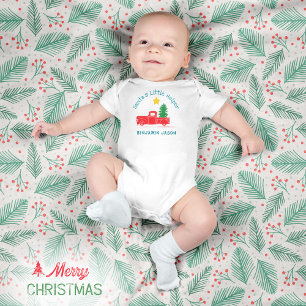 🎅🏻 Santa's Little Helper Name 🚛Truck Tree Star  Baby Bodysuit