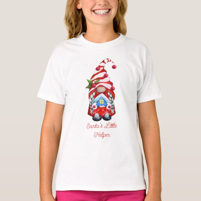 Santa's Little Helper Red Girl Gnome T-Shirt (Front)