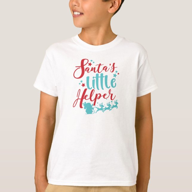 Santa's Little Helper, Sleigh, Reindeer, Stars T-Shirt (Front)