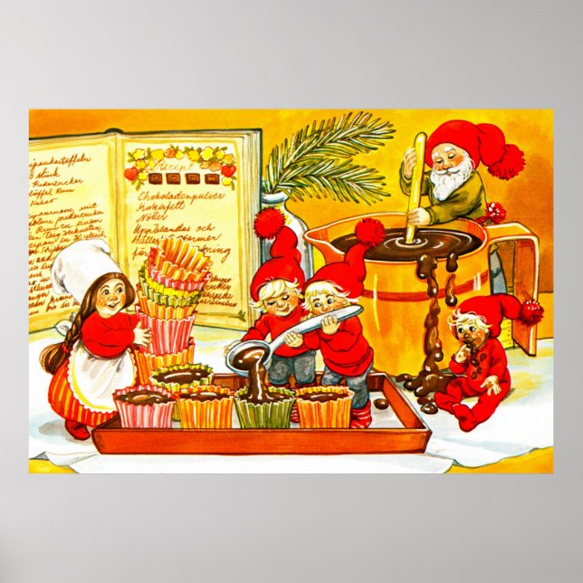 Santas little helpers making cakes poster (Front)