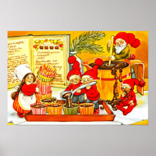 Santas little helpers making cakes poster