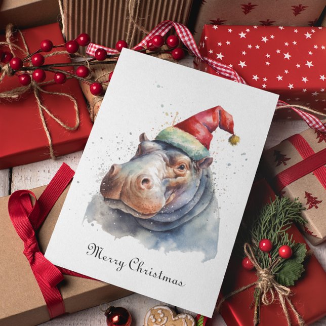 Santa's Little Hippo, custom Foil Holiday Card (Creator Uploaded)
