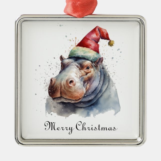 Santa's Little Hippo, custom Metal Tree Decoration (Front)