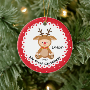 Santa's Little Reindeer Baby's First Christmas Ceramic Tree Decoration
