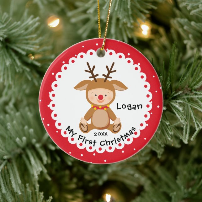 Santa's Little Reindeer Baby's First Christmas Ceramic Tree Decoration (Tree)