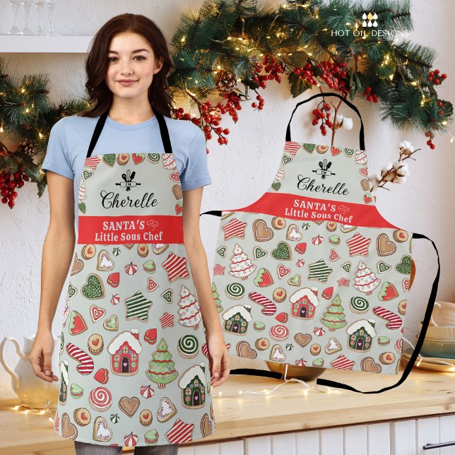Santa's Little Sous Chef Apron (Create delicious holiday meals this season in this adorable Santa's Little Sous Chef Apron.)