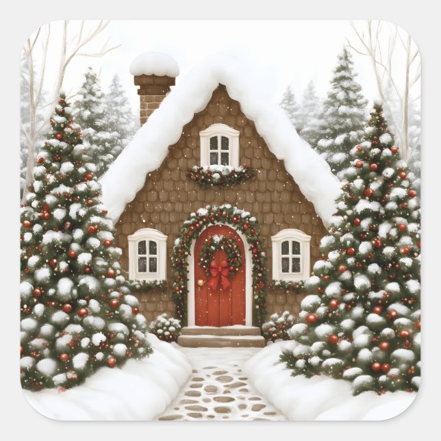 Santa's Lodge Square Sticker (Front)