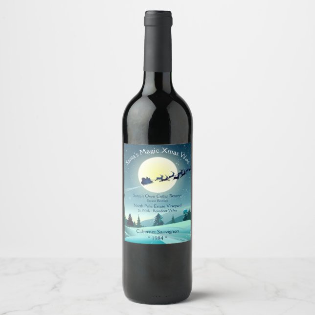 Santa's Magic Christmas Wine Label (Front)