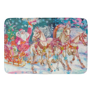 Santa's Magical Horse Sleigh Snow Christmas Night Bath Mat