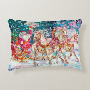 Santa's Magical Horse Sleigh Snow Christmas Night  Decorative Cushion