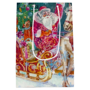 Santa's Magical Horse Sleigh Snow Christmas Night Medium Gift Bag