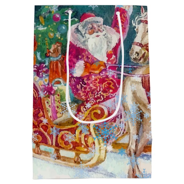 Santa's Magical Horse Sleigh Snow Christmas Night  Medium Gift Bag (Back)