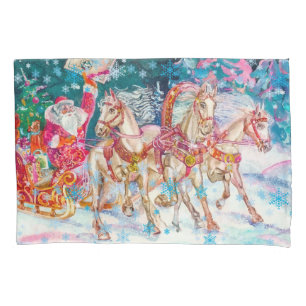 Santa's Magical Horse Sleigh Snow Christmas Night  Pillowcase