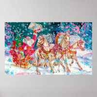 Santa's Magical Horse Sleigh Snow Christmas Night 