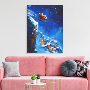 Santa's Magical Sleigh Ride - Oil Painting Canvas Print