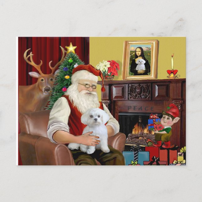 Santa's Maltese Holiday Postcard (Front)