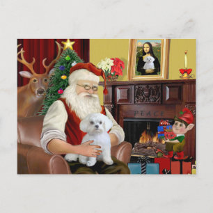 Santa's Maltese (R) Holiday Postcard