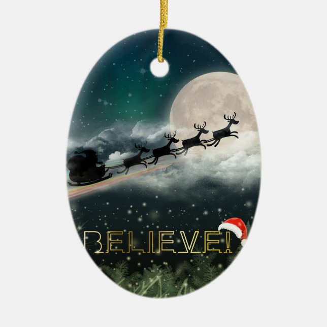 Santa's Midnight Ride Christmas Ornament (Front)