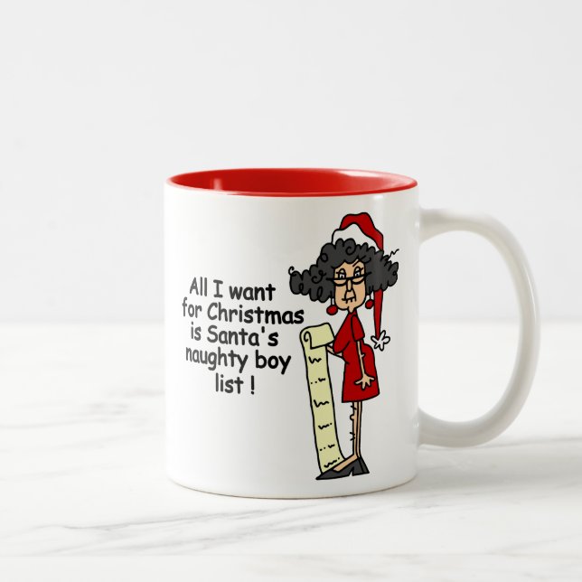 Santa's Naughty Boy List Two-Tone Coffee Mug (Right)