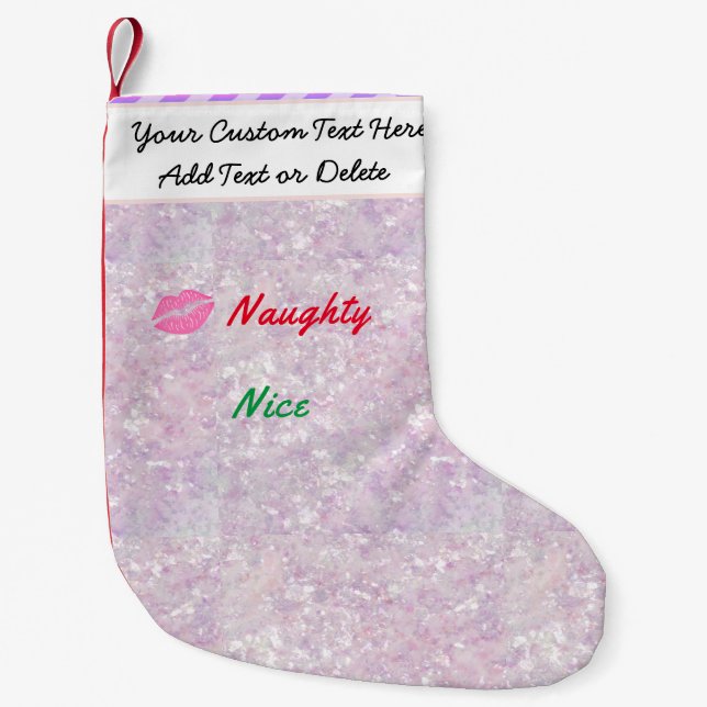 Santa's Naughty Or Nice Pink Purple Glitter Snow Small Christmas Stocking (Front)