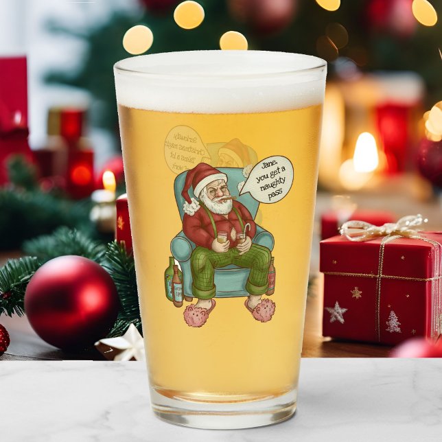 Santa's  Naughty Pass Personalise Name Christmas Glass (Creator Uploaded)