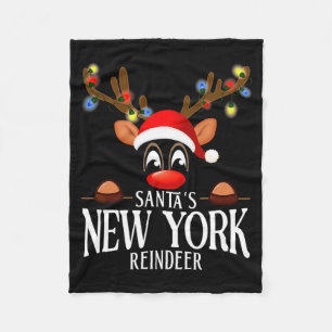 Santas New York Reindeer Funny Xmas Matching Pjs  Fleece Blanket