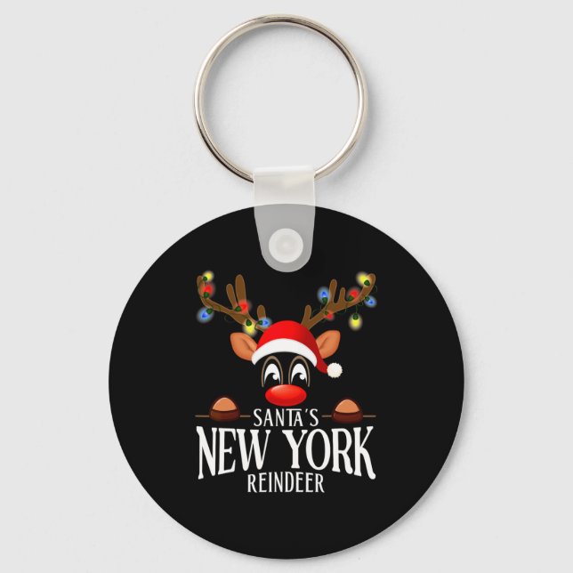 Santas New York Reindeer Funny Xmas Matching Pjs  Key Ring (Front)
