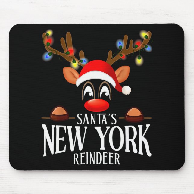 Santas New York Reindeer Funny Xmas Matching Pjs  Mouse Pad (Front)