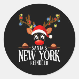 Santas New York Reindeer Funny Xmas Matching Pjs T Classic Round Sticker