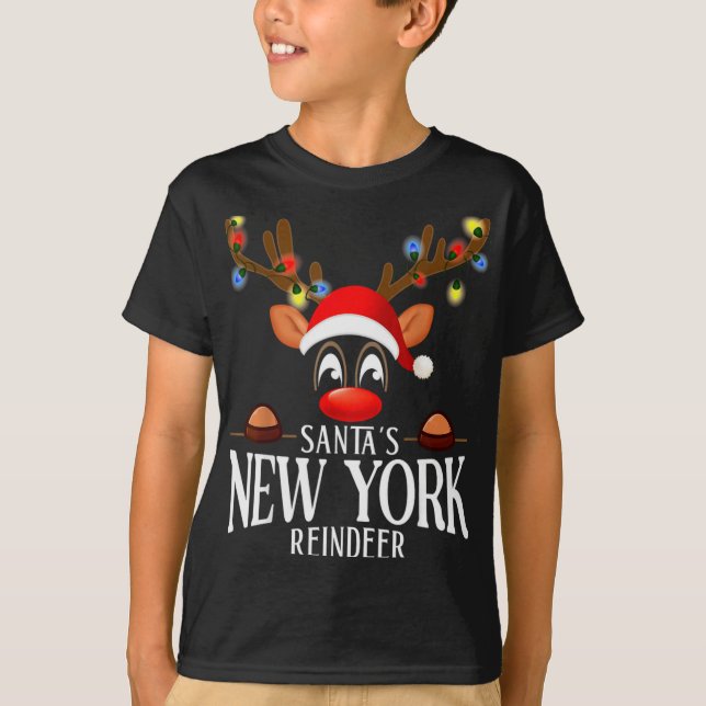 Santas New York Reindeer Funny Xmas Matching Pjs T T-Shirt (Front)