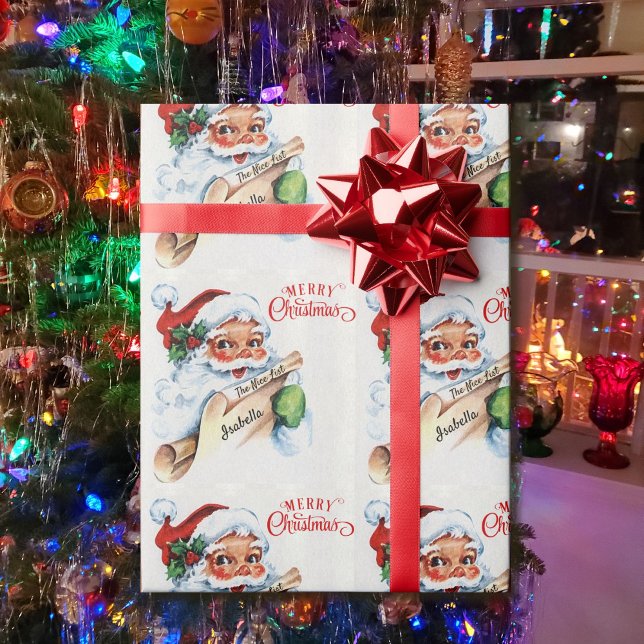 Santa's Nice List add Child's Name Christmas Gift Wrapping Paper (Creator Uploaded)