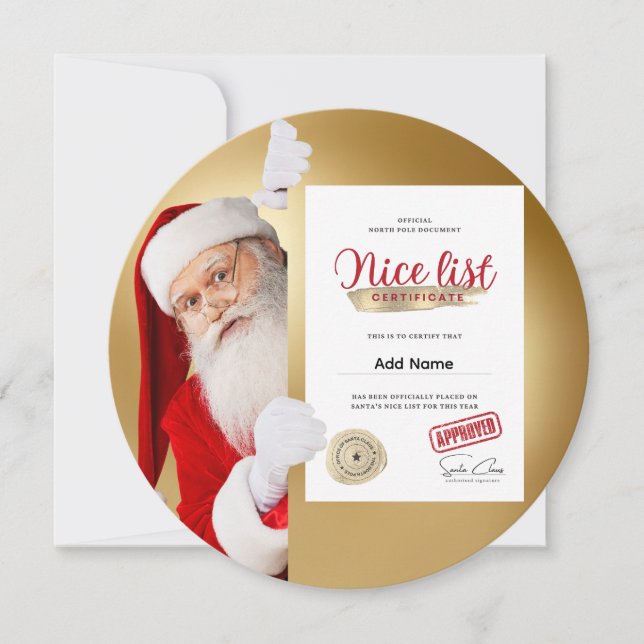 Santa's Nice List Certificate Editable  Holiday Card (Front)