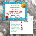 Santa's Nice List Christmas Certificate  Postcard<br><div class="desc">If you child is waiting for a letter from Santa,  send him this cute reindeer and candy canes Personalised Santa's Nice List Certificate for Christmas.</div>