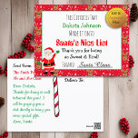 Santa's Nice List Christmas Certificate Postcard<br><div class="desc">If you child is waiting for a letter from Santa,  send him this cute reindeer and candy canes Personalised Santa's Nice List Certificate for Christmas.</div>