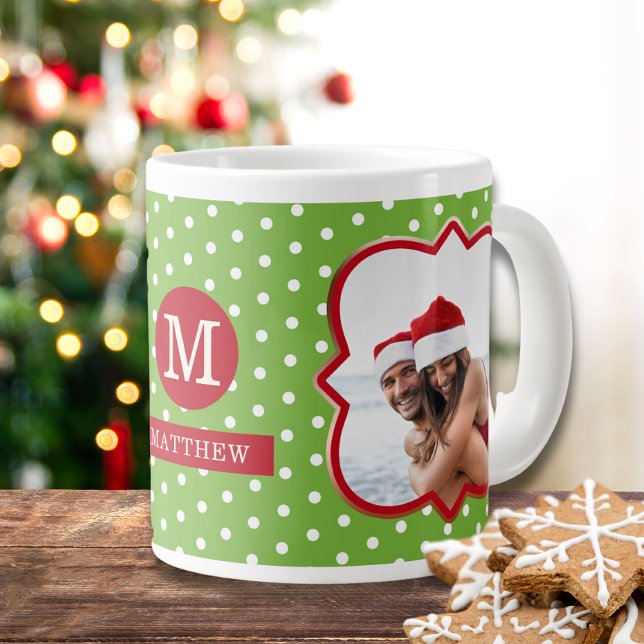 Santa's Nice List Christmas Photo Monogram Name Large Coffee Mug (Creator Uploaded)