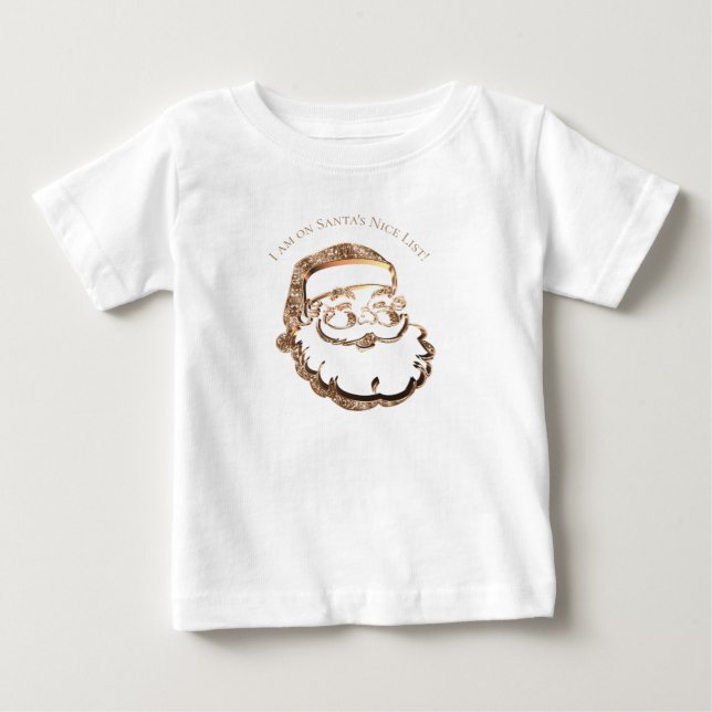 Santa's Nice List Cute Funny Father Christmas Gold Baby T-Shirt (Front)
