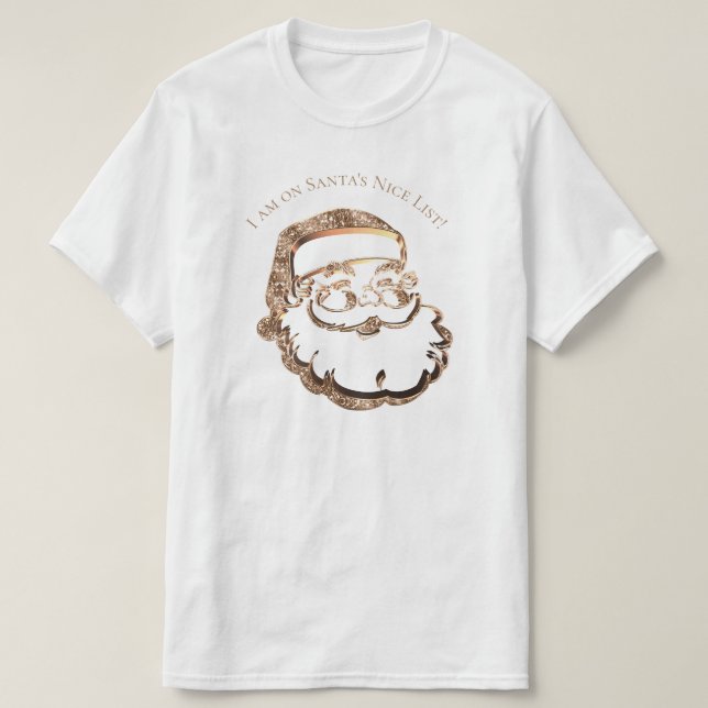Santa's Nice List Cute Funny Father Christmas Gold T-Shirt (Design Front)