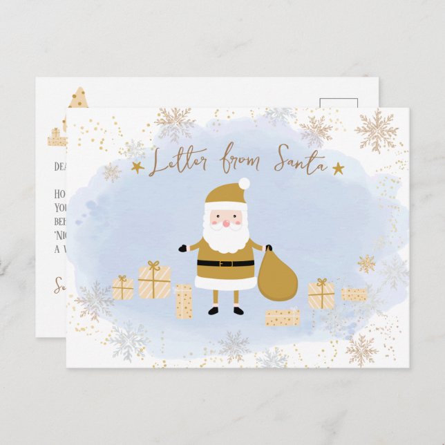 Santa's Nice List for Kids, Gold Santa Presents Holiday Postcard (Front/Back)